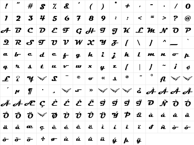 Magneto Bold  glyph index