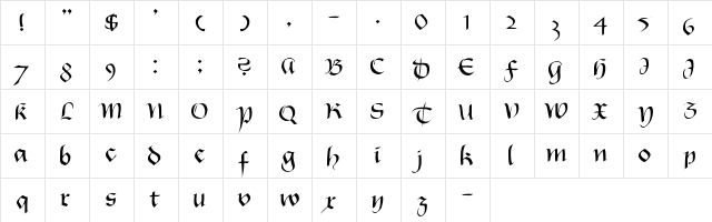 CallifontsA06PostScript Regular  glyph index