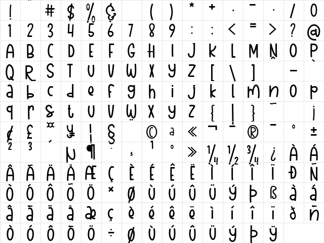 The Lady Bear Regular  glyph index