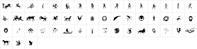 Mythical & Hoplite Noodgies Regular  glyph index