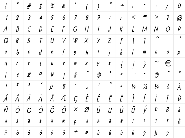 Geo112Thin BoldItalic  glyph index