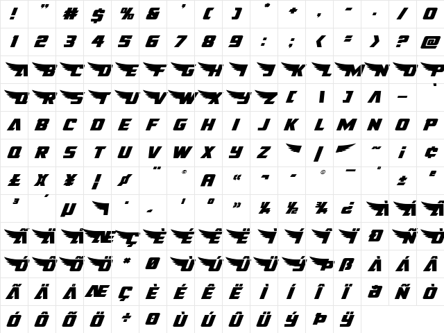 American Kestrel Expanded Expanded  glyph index