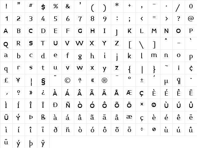 Midiet Serif Medium  glyph index