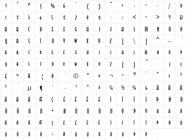 AnnaEF SmallCaps  glyph index