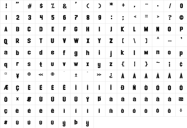 VILLADICANCE Regular  glyph index