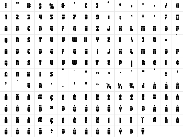 Shogunate Laser Regular  glyph index
