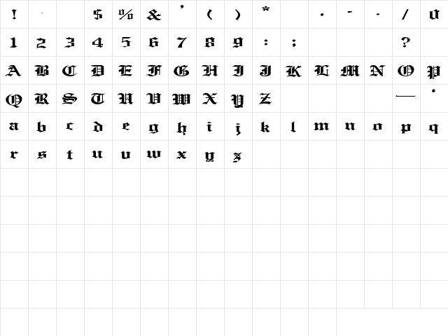 Inferno 3 Regular  glyph index