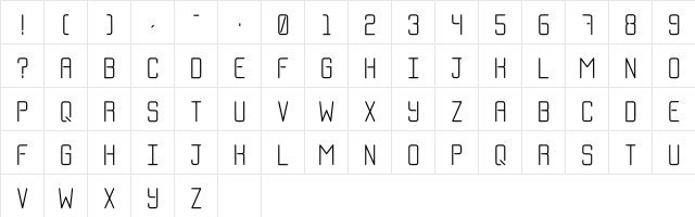 Skinny Headline Regular  glyph index