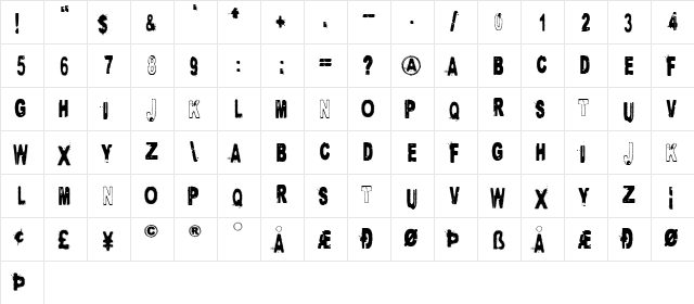 Project X Regular  glyph index