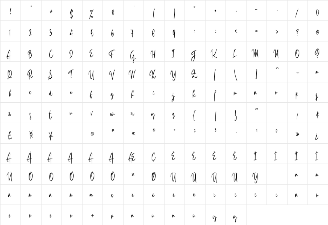 Aesslhine Regular  glyph index