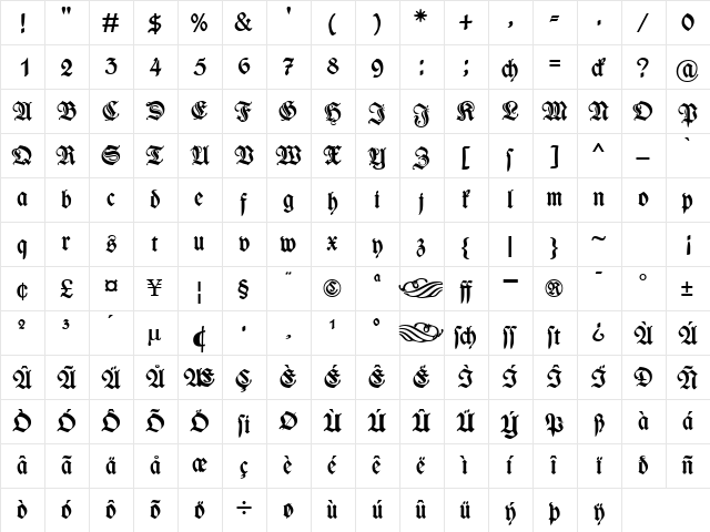 WieynckFrakturZier Bold  glyph index