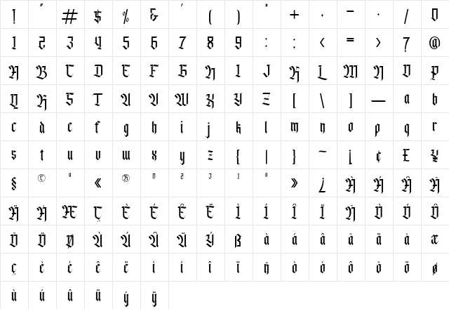 Agise rujdi Regular  glyph index