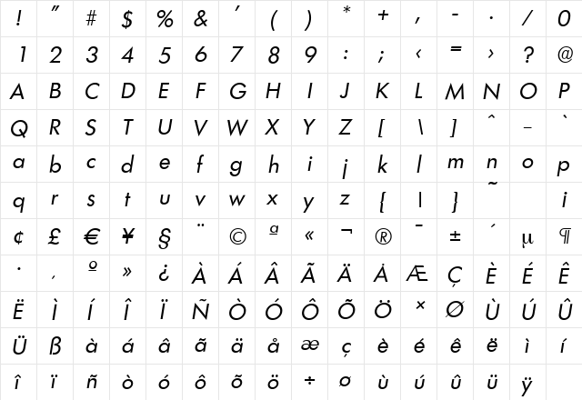 LimerickSerial Italic  glyph index