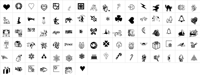 Holidays P01  glyph index