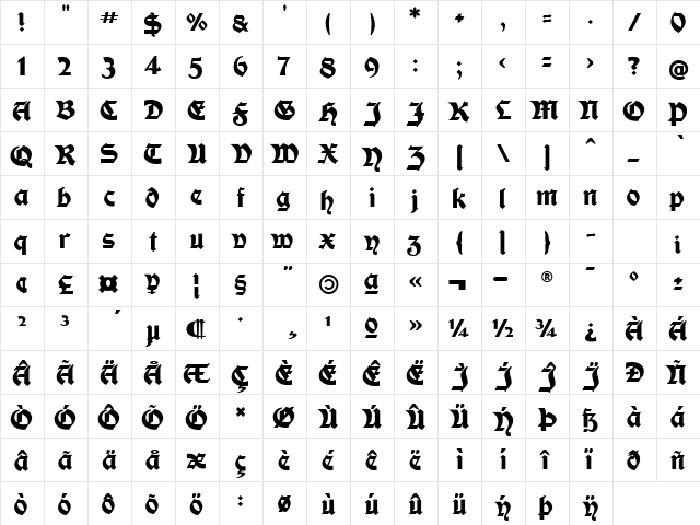 Moderne Fette Schwabacher UNZ1A Regular  glyph index