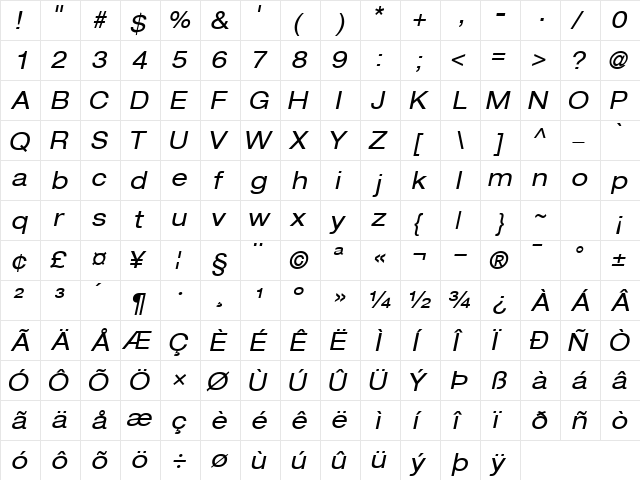 ContextRepriseExpandedSSK Italic  glyph index