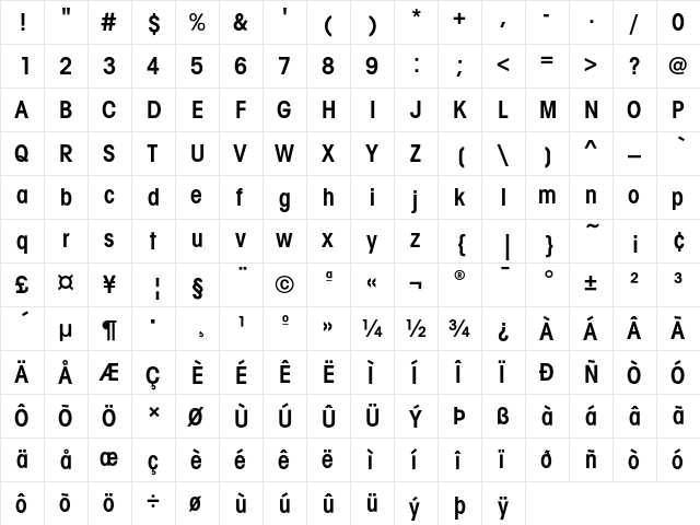 AvantGardEF DemiCond  glyph index