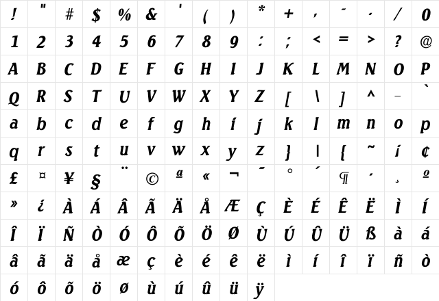Iseagull Bold  glyph index