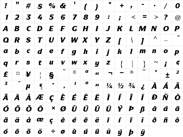 ITCSymbol-Black BlackItalic  glyph index