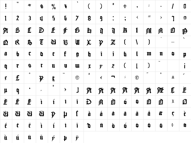 GOODCITY Regular  glyph index