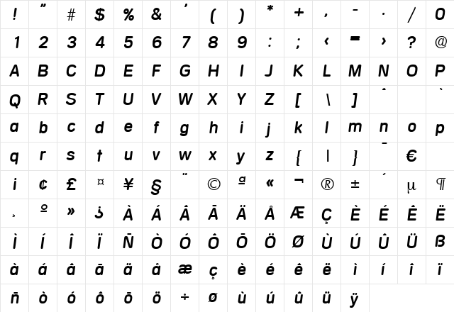 Mercedes-MediumIta Regular  glyph index