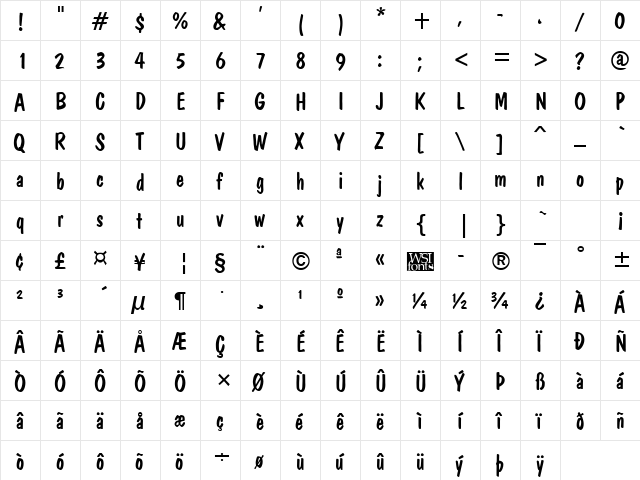 BrushDom Regular  glyph index