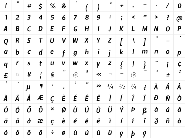 Leitura Sans Italic 3  glyph index