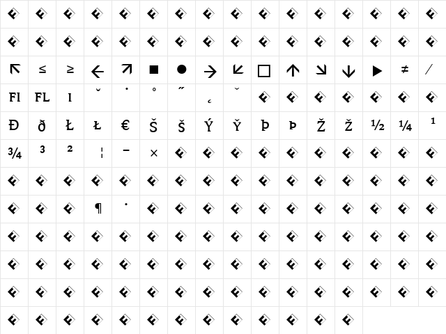 Avance Regular  glyph index