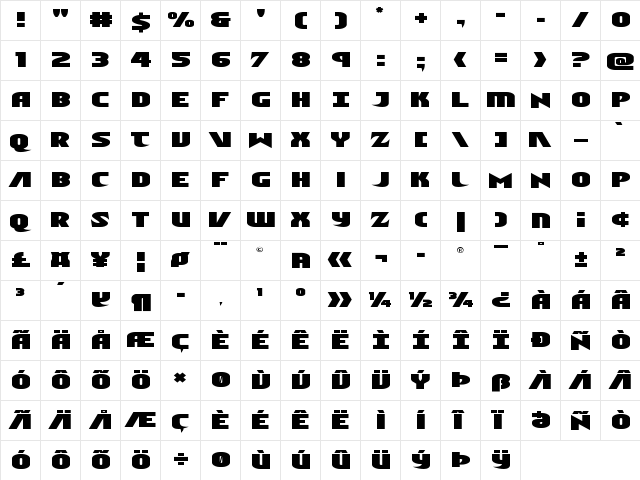 Ninja Garden Expanded Expanded  glyph index