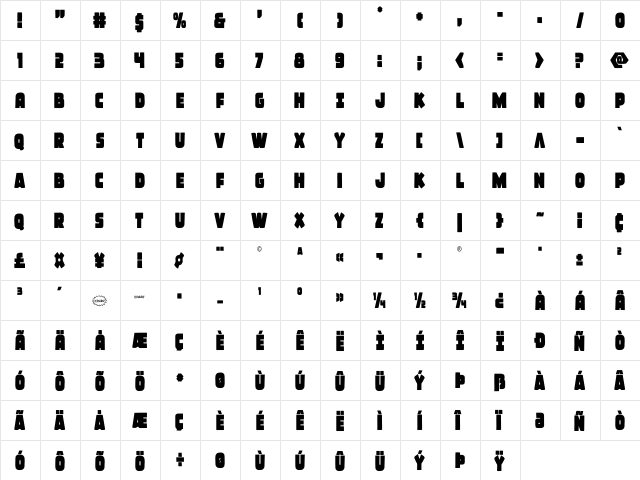 Frost Giant Condensed Condensed  glyph index