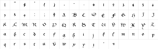 CallifontsD40PostScript Regular  glyph index