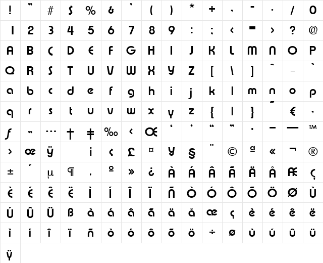 Expressa-DemiBold Regular  glyph index