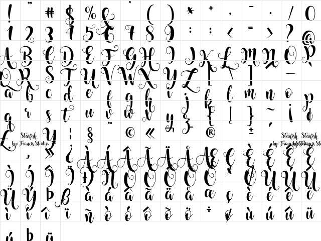 Starfish Regular  glyph index