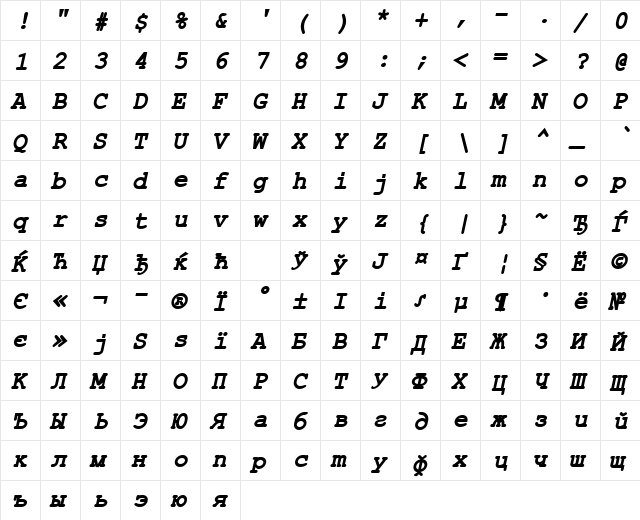 ER Kurier 1251 Bold Italic  glyph index