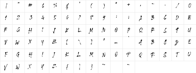 Brushlie Demo Regular  glyph index