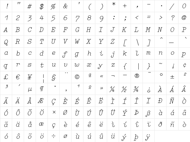 Elementa ItalicMedium  glyph index