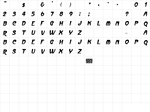 MullinsCaps Bold Italic  glyph index
