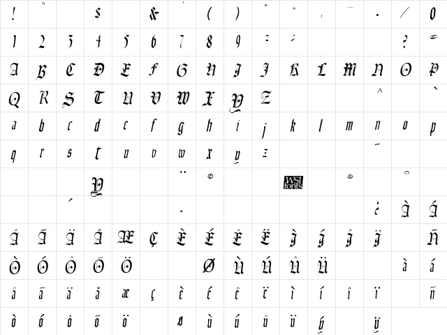 Fains Italic  glyph index