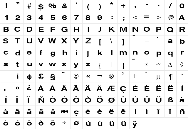 AkzentExtendedMedium Regular  glyph index