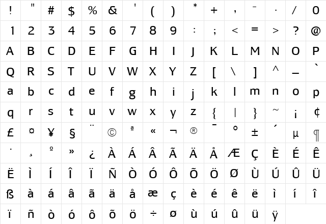 LesmoreBook Roman  glyph index