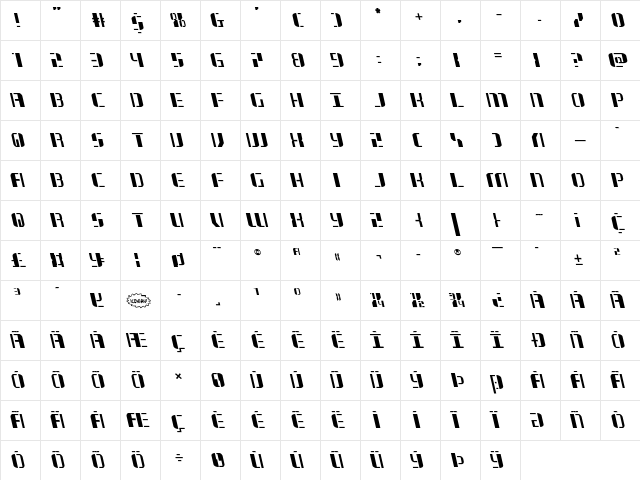 Jetway Leftalic Italic  glyph index