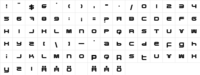 Pfuk Bold  glyph index
