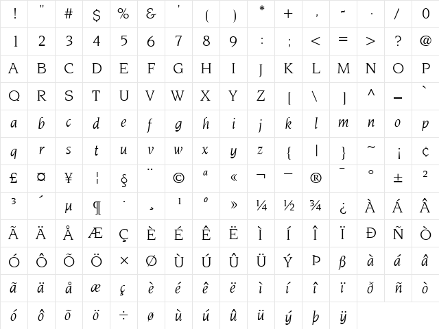 ITCNovarese-Book BookItalic  glyph index