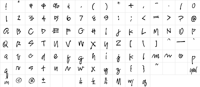 PlzScript Regular  glyph index