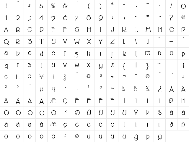 Cupola Bold  glyph index