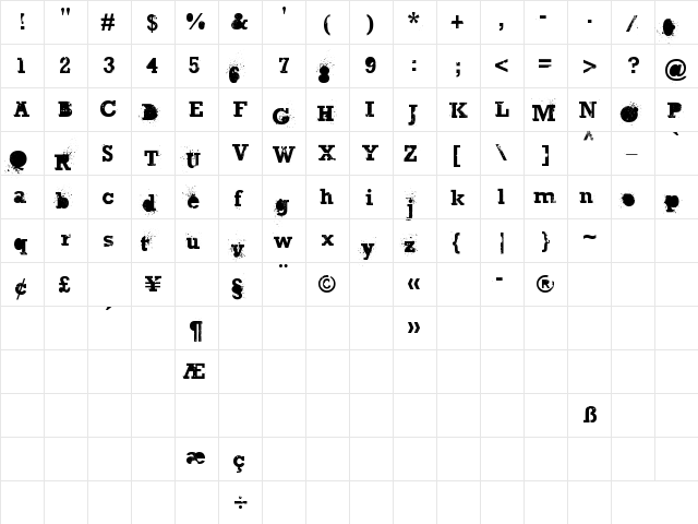 The Great Thunder Regular  glyph index