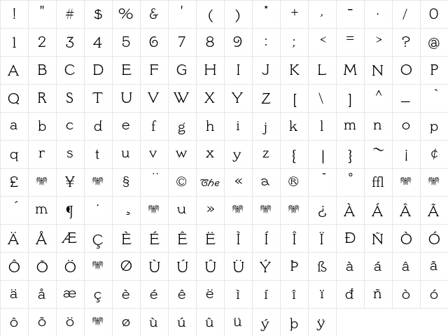 MeyerTwo Regular  glyph index
