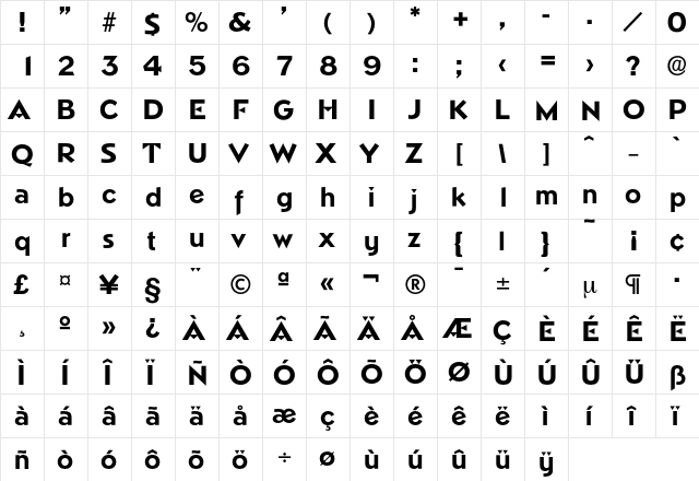 Napoli-Bold Regular  glyph index