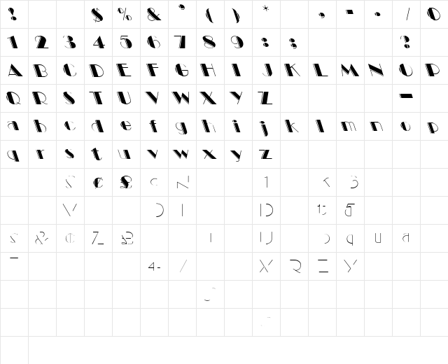 Ballet Engraved Lefty Regular  glyph index