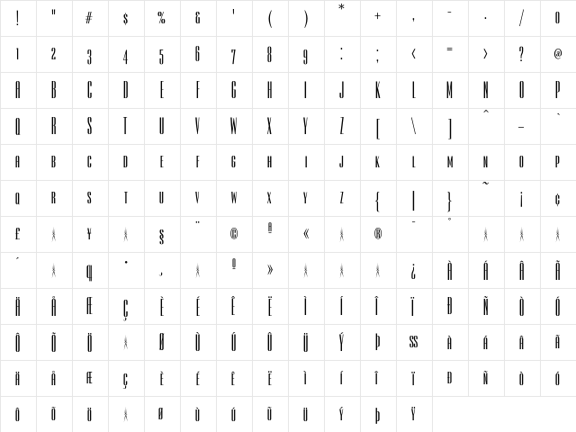 Empire BoldSmallCaps  glyph index
